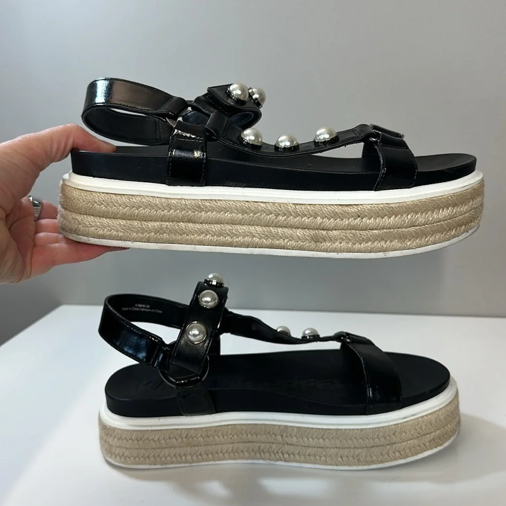 Karl‎ Lagerfeld Paris Patzi Embellished Leather Espadrille Sandals Size 9.5